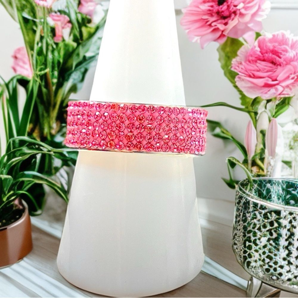New Stainless Steel 316L 5 Rows of Rose Pink AAA Crystal Wedding Ring - SZ 8